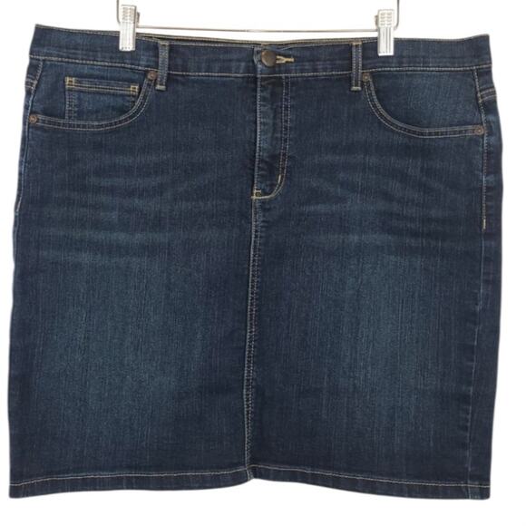 Ruff Hewn Knee-Length Denim Skirt Blue Size 16 Back Slit Casual Everyday EUC - Picture 1 of 8